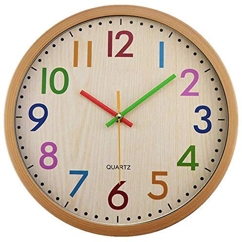 XKUN Pratique Silencieux Non Tickfs Enfants Horloge Murale Pile À Piles Colorées Chronométrage pour Enfants Chambre De Chambre À Coucher-Yellow