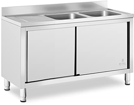 Royal Catering RC-IKS01 - Armadietto a 2 vasche in acciaio inox, 500 x 400 x 300 mm