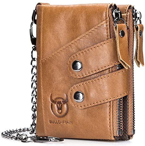 LOXO CASE Herren Geldbörse RFID Schutz - Geldbeutel mit Kette, Doppelte Falte Geldbeutel mit Münzfach Reißverschluss Portemonnaie 13 Kartenfächern, 1 ID Fenstern Portmonee Brieftasche,Brown