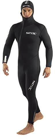 SEAC Club Man Traje de Neopreno de 7 mm con Capucha integrada, Protectores Powertex en Hombros, Rodilleras y Zona Lumbar, Men's, Negro, XL