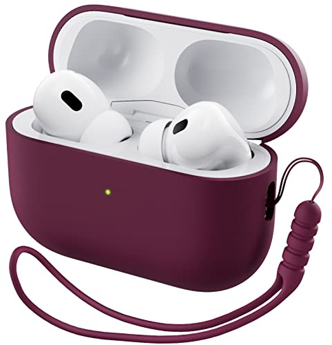 ORNARTO für AirPods Pro 2 Hülle Silikon mit Lanyard - Weinrot | Premium Flüssigsilikon, robuster PC-Kern, mit Lanyard, stoß- und kratzfest, große Farbauswahl