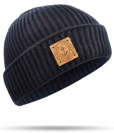 Hanse-Troyer - Berretto in lana merino con struttura a costine, 100% lana merino, caldo, traspirante, unisex, look nordico, Blu mare, Taglia unica