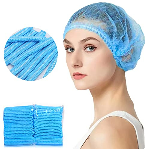 ZXFUTURE 50 Stück 53,3 cm blaue Einweg-Vlies-Bouffant-Kappen, Haarnetz, Haarnetz, Haarnetze mit drehbaren seitlichen Stirnbändern, Unisex, perfekt zum Schlafen von Haarnetzen, Haarnetzen,