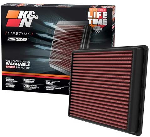 K&N High-Flow Original Lifetime Engine Air Filter: Increase Power: Premium, Washable: Compatible with 2022-2025 TOYOTA: Sequoia, Tundra, 33-5129