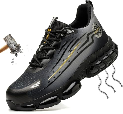HAIMAYEE Chaussures de Sécurité Femme 44 Embout en Acier Hommes Chaussures de Travail d'Été Léger Kevlar Sécurité Sneaker Protection pour Enfants Garçons Gris Noir