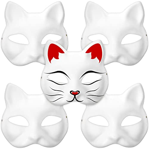 SAFIGLE Katzenmasken Zum Bemalen Weiß Leere Papiermasken Diy Kostümzubehör Mit Elastischem Band Für Halloween Cosplay Party Erwachsene Und Kinder