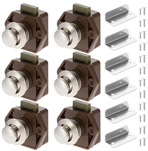 HSEAMALL 6 x Druckknopf-Verriegelungsschlösser, Schrank-/Schubladenverriegelung, schlüsselloser Türschloss, Knauf für Wohnwagen, Wohnmobil, Wohnmobil, Van, Boot, Braun