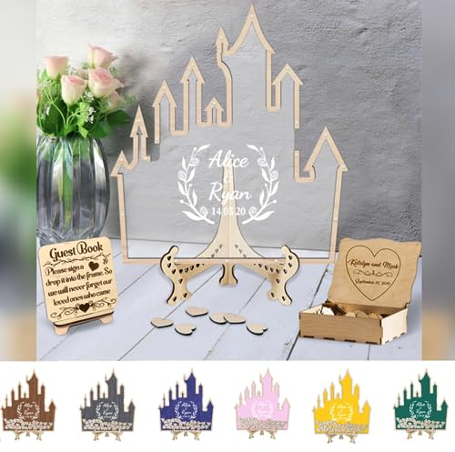 Certykllp Libro degli ospiti alternativo a tema paese delle meraviglie per matrimoni e fantasia, libro degli ospiti con castello, libro degli ospiti per matrimoni e principesse, libro degli ospiti per