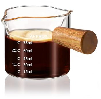 YARRAMATE Espresso Cups with Wood Handle, Clear Glass Espresso Accessories, Measuring Cup with Dual Scale, Espresso Shot Glass with V-Shaped Spout, 3.4 OZ / 100 ML