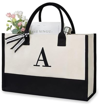Soulnioi Baumwoll-Tragetasche, wiederverwendbare Einkaufstasche, personalisierte Buchstaben, bedruckte Tasche für Damen/Herren, wiederverwendbare Canvas-Strandtasche für Alltag, Reisen,