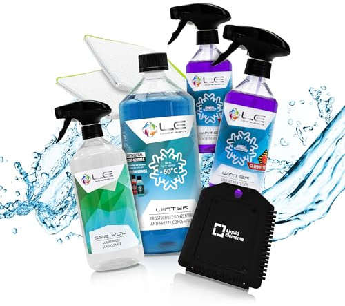 Liquid Elements Winter Set, Frostschutz & Enteiser Tuch, Duftneutral | Scheibenfrostschutz Set mit Mikrofasertüchern, Glasreiniger & Eiskratzer, Auto Enteiser Zubehör