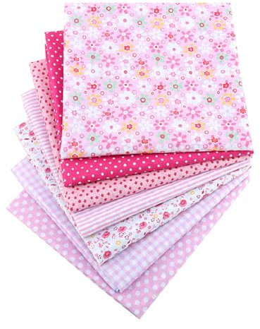 LPAMABA 7er Set 50x75cm Baumwollstoff Paket Patchwork Stoffe Stoff Stücke Paket Baumwolltuch Stoffpaket Stoffe Set zum Nähen Nähstoffe DIY Basteln Handwerken Pink/Rosa Verschiedene Designs