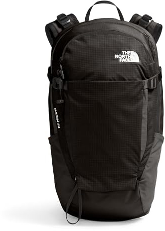 The North Face Basin 24 Liter Technical Daypack with Rain Cover - Unisex, Hiking Pole Attachment, Compression Straps, TNF Black/TNF Black-NPF, One Size