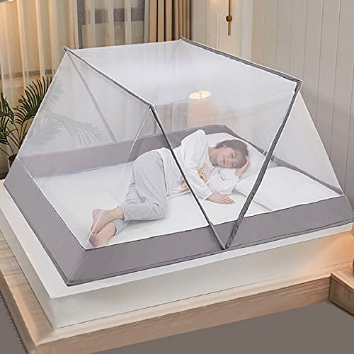 Faltbares Moskitonetz für Bett, tragbares Reisen, Camping, Baldachin, Fliegengitter, Schlafzimmer, Moskitonetz für Erwachsene, Bett/Bett/Sofa/Feld, grau, 135 x 190 x 80 cm