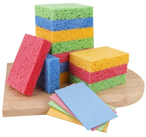 JOHOKAKITI Kitchen Sponges, 12-Count Cellulose Sponges, Durable Dish Sponge for Cleaning, Cleaning Scrub Colored Sponge, Multiple Use for Dishes Washing, Compressed Packaging