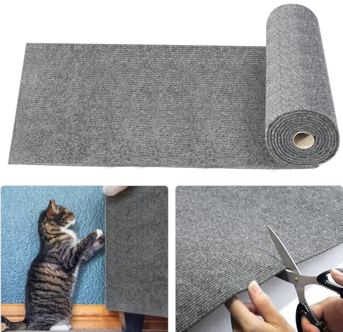 JINYJIA Selbstklebend Kratzteppich Katze Wand, 40×200cm Cathpetic Kratzmatte Selbstkleben, DIY Kratzbrett Katze, Katzen Kratzschutz Sofa, AntiKratz Tape für Katzenständer, Holzgriff, Katzenturm