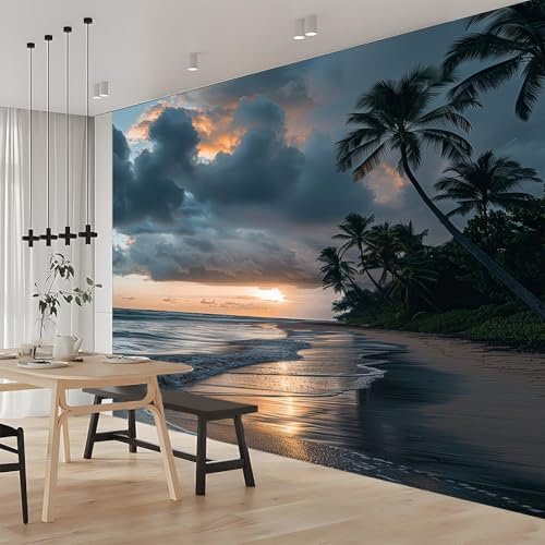 Carta da parati Palme Blu Vista Sul Mare 250x175 cm Fotomurali Murale alla moda Decorazione da Muro Poster Gigante Design Carta per pareti Ornamento