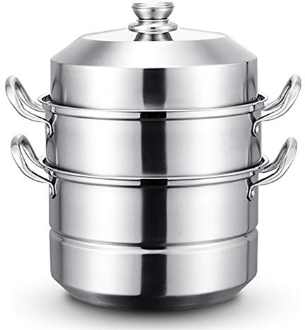 GLDWEY Pentola a Vapore Ripiano Singolo Pentola Vaporiera 28-40 cm, Vaporiera Multicottura in Acciaio Inox per Alimenti Coperchio in Vetro, Vaporiera Multifunzionale con Coperchio