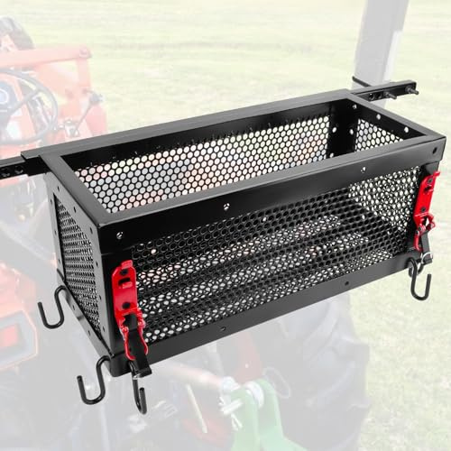 Robuster Traktor-Werkzeugkasten, universeller Traktorkorb mit Ablage, Zubehör, passend für die meisten Traktoren und Nulldrehmäher, Traktor-Werkzeugkasten-Befestigung, zum Aufbewahren und Organisieren