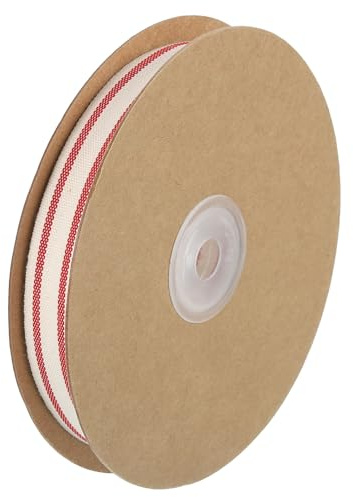 QUARKZMAN Nastro a Righe Cotone Naturale, 5/8 x 10 Iarde Rotolo Nastro Tessuto Cotone, Naturale Nastro Grosgrain Rosso per Confezioni Regalo, Artigianato, Realizzazione Fiocchi, Casa