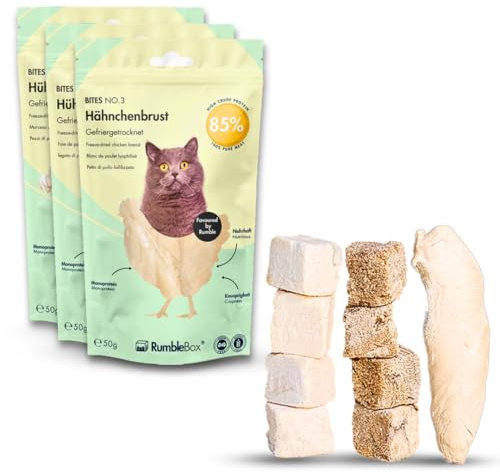 RumbleBox Pur Huhn Sparbox Gefriergetrocknete Hühnerbrust & -stück & -Leber, Monoprotein Leckerlis ohne Getreide und Zucker für Allergiker, NUR 1 ZUTATEN (3x50g)