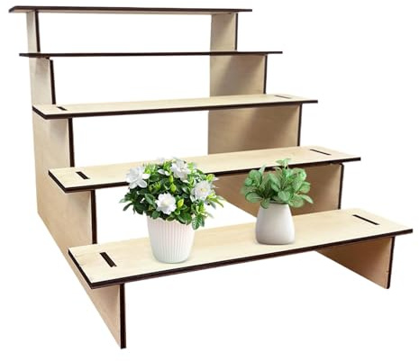 Demsyeq Wooden Perfume Organizer | Countertop Flowerpot Storage Shelf With 5-Tier | Rustic Home Decoration Organizer Rack for Cupcakes, Toys, Figurines, Book