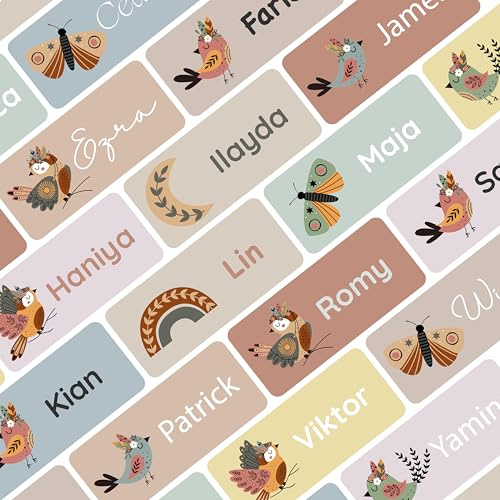 Petite Print® Namensaufkleber für Schule & Kita – Kleidung, Stifte & Gegenstände – personalisiert, waschmaschinenfest & wasserfest, Namensschilder/Namensetiketten für Kinder (Boho Birds)