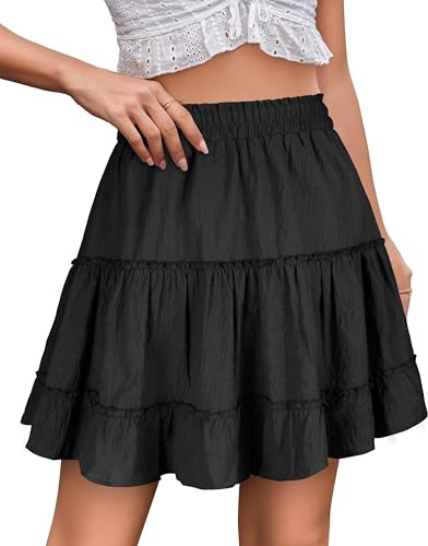 THHGPO Women's Basic Mini Skirts Flared Cotton Short Skirt Black L