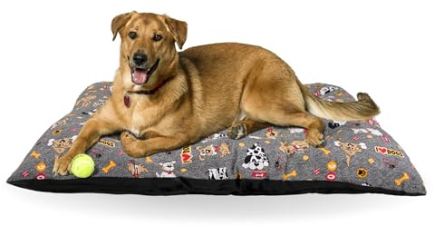 Kira&Gara® Cama para Perro - Colchoneta para Perro - Cojín Perro - Colchón Perro (L -90x70cm, Love-Dogs-Grey)