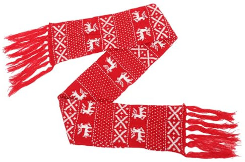 NIYANGLE Gestrickter Weihnachtskitzschal Warm Weich Flauschig Rot 160cm Winter Winterschal Mit Schneeflockenmuster Und Elch Für Damen Und Herren