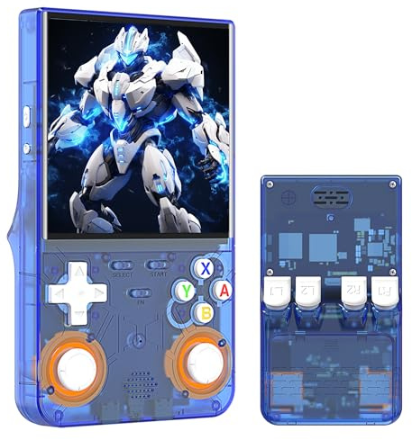R36Ultra Console de Jeux Vidéo Rétro, Console de Jeux Portable avec Émulateur, 20000+ Jeux Rétro, 20+ Émulateurs, Système Linux Open Source, Joystick 3D à Lumière Colorée (128G, Bleu Translucide)