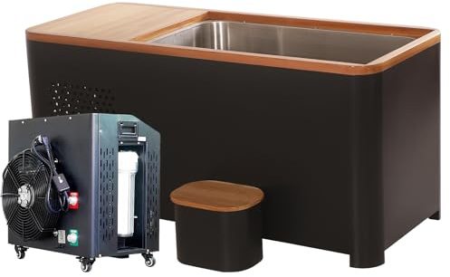 Amocane Vasca da bagno in legno di cedro rosso canadese con refrigeratore d'acqua da 1 HP, 600 l, per adulti con coperchio, per atleti e stantuffi freddi quotidiani a casa