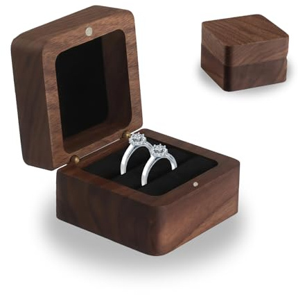 ShiJiuYou ringbox bröllop 2 ringar, ringlåda, 2 ringar, ringlåda, träringlåda, bröllop, ringkudde, bröllop, trä presentförpackning med dubbla fack och sammetsklädsel för ceremoni, förlovning