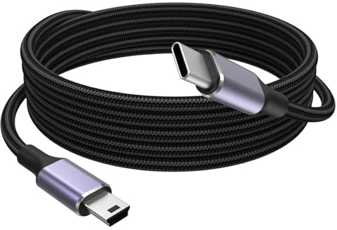 USB-C to Mini USB Cable, Braided Mini-B 5-Pin to Type-C Data Transfer Charging Cable Charger Cord Compatible with MacBook Air iPad Pro,Lenovo Yoga,HP,Dell XPS, Dash Cam, Camera, PS3 Controller,1M