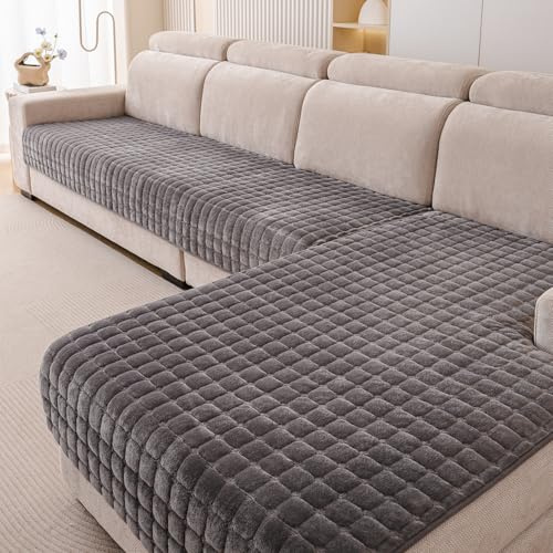 Furnestorica 2 StüCk Weicher Flanell-Sofabezug, Premium Rutschfester Sofa üBerzug 1 2 3 4-Sitzer-Couch üBerzugfüR Sektionssofas, Waschbarer L-föRmiger Möbelbezug (Dunkelgrau, 90x160cm Und 90x210cm)