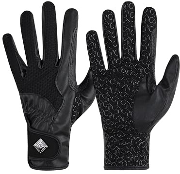 GemRebel Women’s Horse Riding Gloves, Non-Slip Silicone Grip Equestrian Gloves, Lightweight Breathable All-Season Training Gloves Black M
