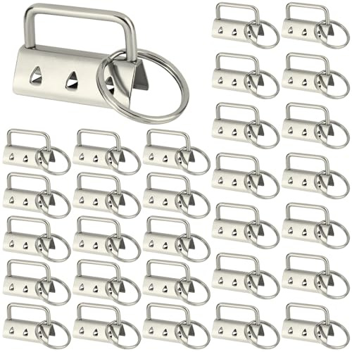 Dryxog 30 Stück Schlüsselband Rohlinge, 32 MM Schlüsselanhänger Hardware Klemmschließeanhänger, Klemmverschluss Anhänger Armband Hardware mit Schlüsselring für DIY Handgemachte Lanyards Stoff (Silber)
