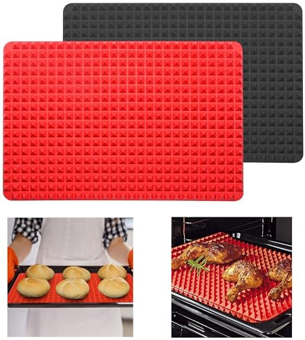 YDora 2 Pack Diamond Chef Silicone Baking Mat, 16x11in Multifunctional Outdoor BBQ Pyramid Mat Tray Mould Sheets Fat Reducing Cooking Heat Resistant Non-Slip Reusable Bakeware Baking Mats