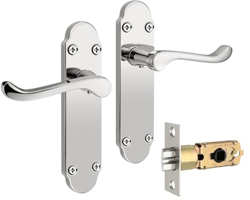 Brotima Polished Chrome Victorian Passage Door Handles,with Adjustable Latch (45/57mm Door Backset),No Locking Function,Interior Door Handles for Hallways