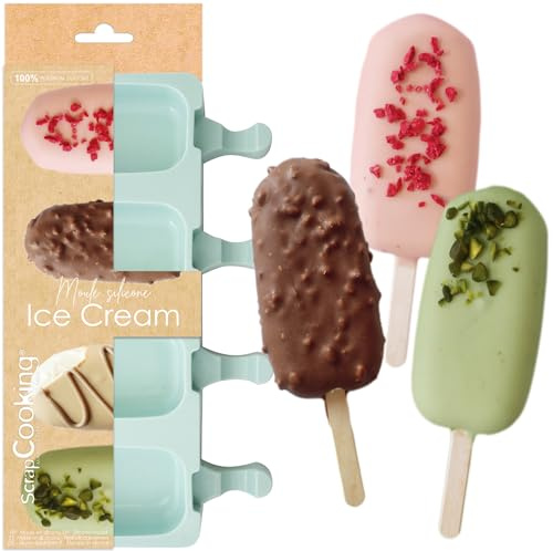 ScrapCooking - Moule Silicone 4 Glaces Esquimaux - Pour Esquimaux, Sorbets, Glaces à l’Eau - Popsicles sur Bâtons - Pâtisserie - 6771