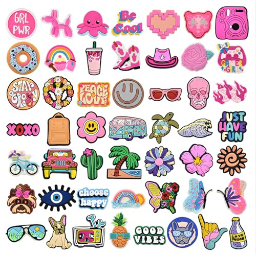 GWEOR 50 Stück Dekorative Schuhaccessoires für den Sommerstrand,Bagger Schuhanhänger,Crocs Anstecker für Clogs,PVC Shoe Charms,für Mädchen,Frauen,Kinder,Geburtstagsgeschenke