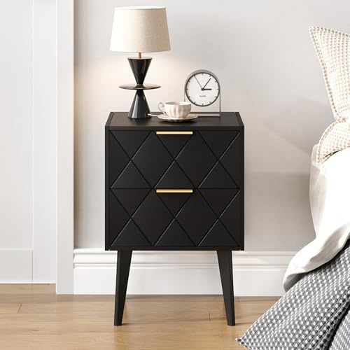 IRCPEN Nachttisch Schwarz Beistelltisch Mit Zwei Schubladen LET509B | Modern Eleganter Stil,Aus Holz,Stabil Wackelfrei,Ideal Als Nachtschrank Für Wohnzimmer Und Schlafzimmer