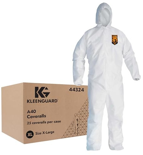 KleenGuard™ A40 Liquid & Particle Protection Coveralls (44324), Zipper Front, Elastic Wrists, Ankles & Hood, White, Reflex Design, XL (Qty 25)