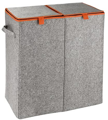 WENKO 3440402100 Filz Wäschesammler Duo, grau/orange