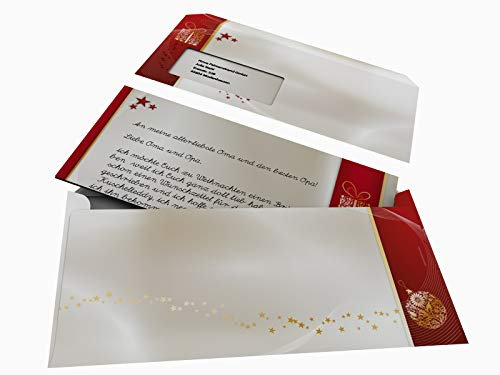 Weihnachtsbriefpapier-Set | Goldene Weihnacht | 20 Blatt weihnachtliches Motivpapier A4 | 20 Briefumschläge OHNE FENSTER im DIN LANG-Format