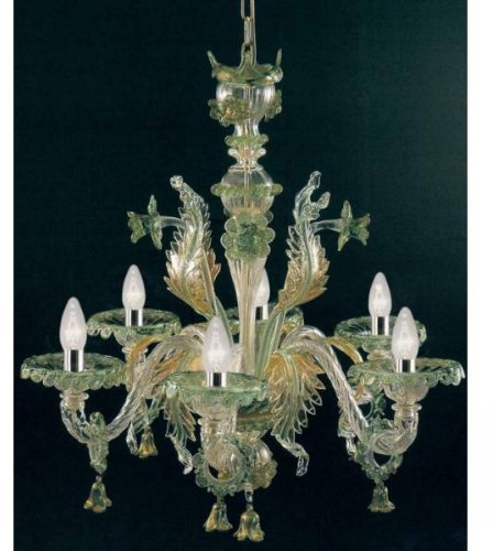 Pegaso - Lámpara de araña de cristal de Murano, hecha a mano, color verde dorado