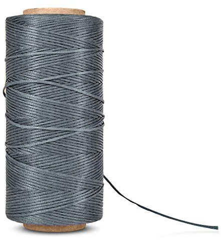 Flexzion Waxed Thread - 284 Yards (260 Meters) 0.8mm 150D Polyester Wax Thread for Leather Sewing, Bookbinding, Stitching, Repairing, Beading, & DIY Projects (Grey)