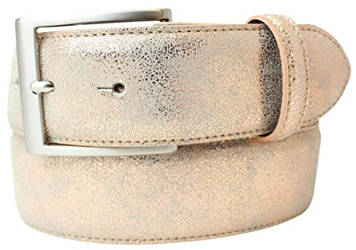 Brazil Lederwaren Hochwertiger Gürtel Metall-Optik Echt Leder 4 cm | Leder-Gürtel Metallic-Look 40mm | Metall-Ledergürtel | Roségold 85cm