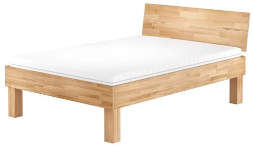 Erst-Holz® Doppelbett Buche 140x220 hohes Massivholzbett Seniorenbett inkl. Rollrost, Matratze 60.81-14-220 M