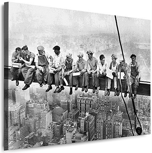Julia-Art Leinwandbilder Skyline - New York Bilder - XXL Wandbild mit Keilrahmen - 120 mal 80 cm - Querformat 1 teilig Kunstdruck Mittagspause auf einem Wolkenkratzer NY City N-c-100-a-55
